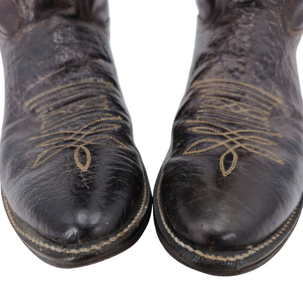 Justin Exotic Shark Boots Men size 10.5B Dark Brown Leather Cowboy Western Boots - Picture 11 of 13